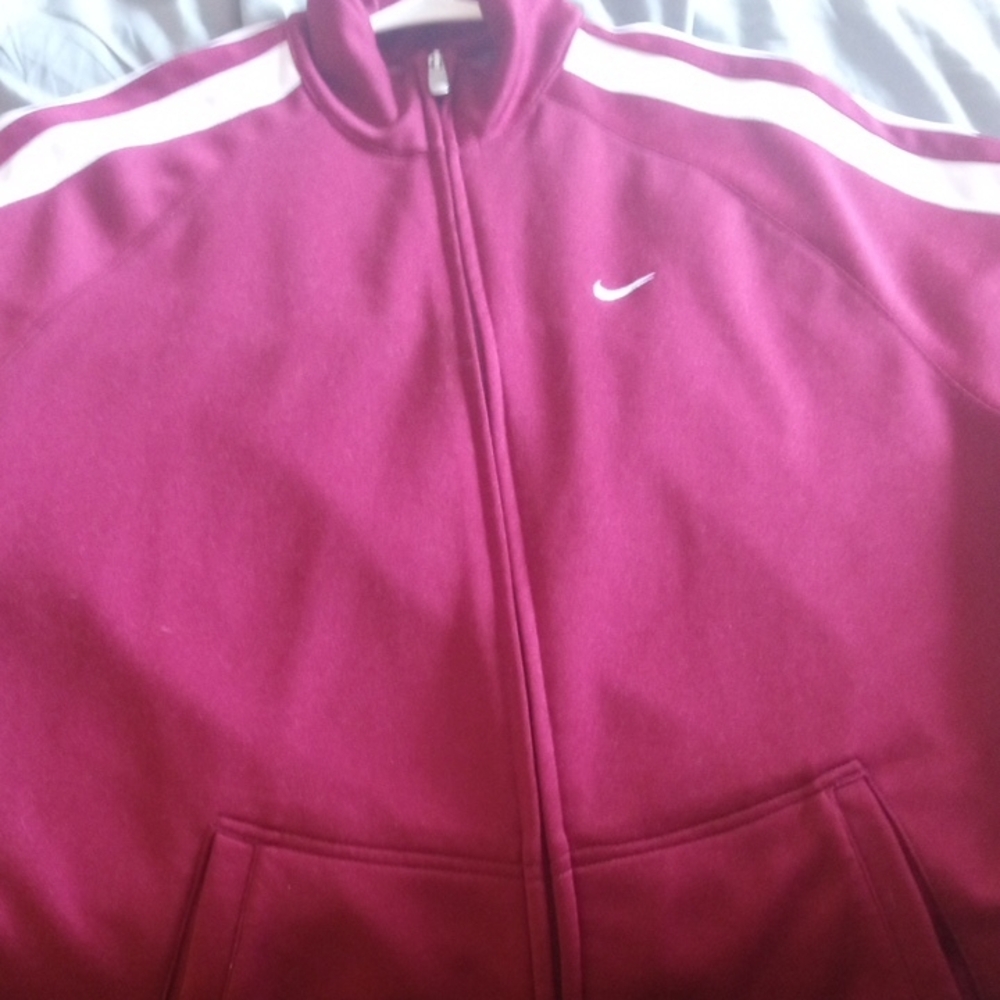 Nike Burgundy Track Jacket with White Stripes